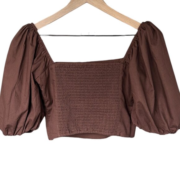 Abercrombie & Fitch Puff-Sleeve Crop Top Brown Women's‎ Size Small - Picture 3 of 6